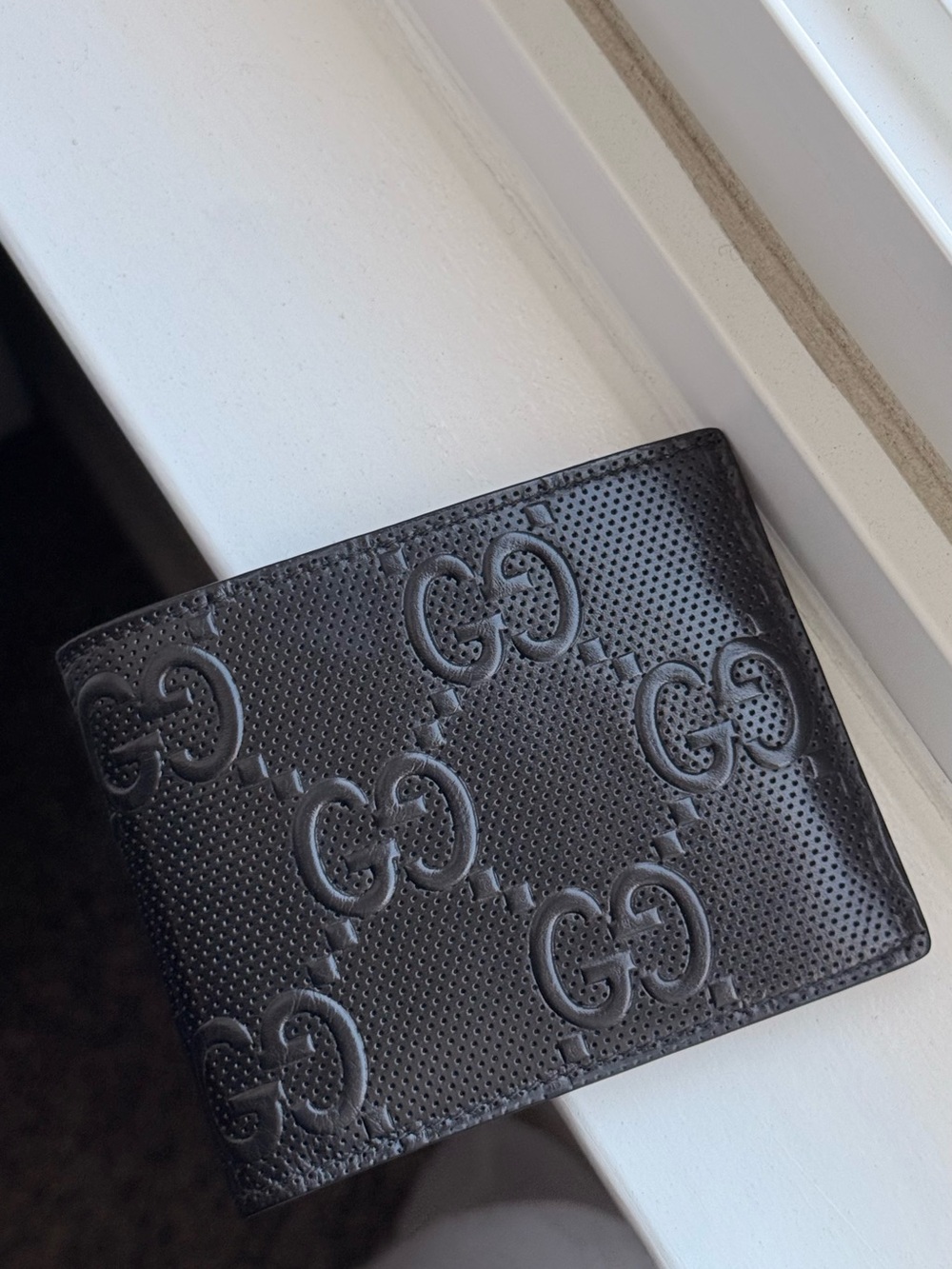Gucci Black Perforated Embossed GG Leather Wallet